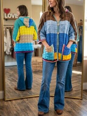 Upcycled vtg afghan blanket coat cardigan M hoodie Don't Throw It Out